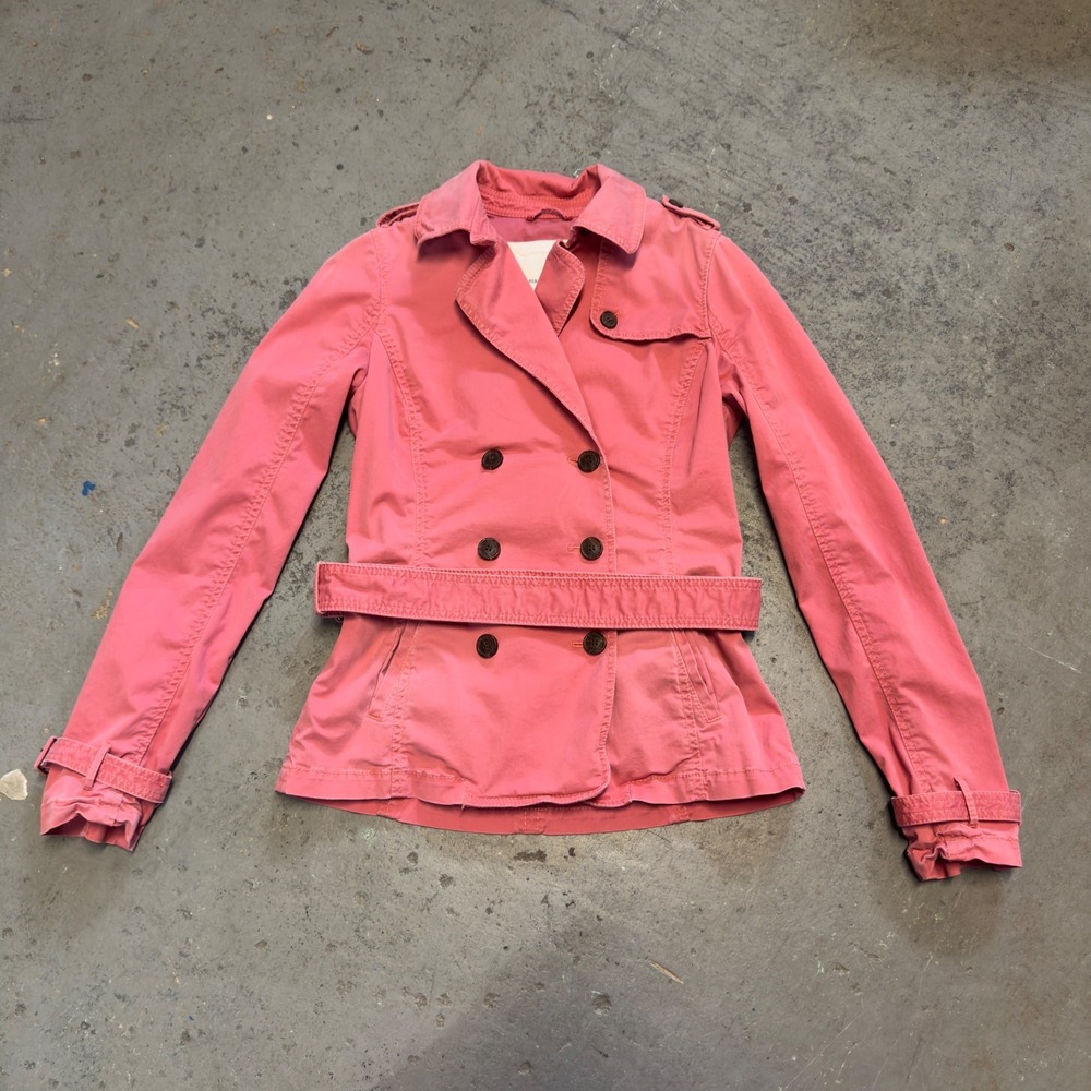 Y2K Abercrombie & Fitch Pink Trench Coat Belted Double Breasted Jacket Large